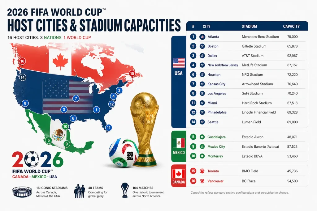 2026 World Cup Host Cities & Stadium Capacities