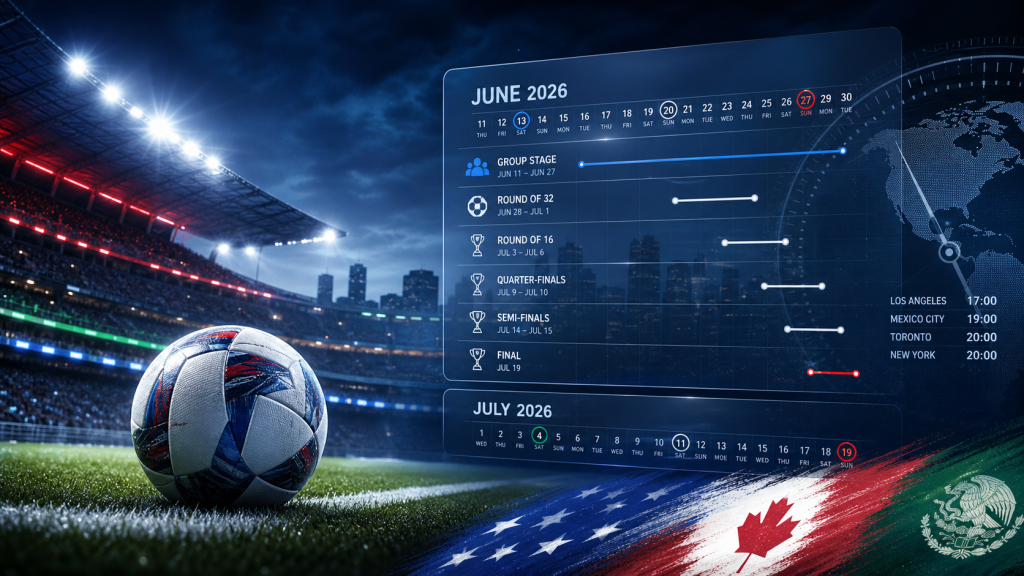 FIFA World Cup 2026 fixtures schedule with dates and kick-off times