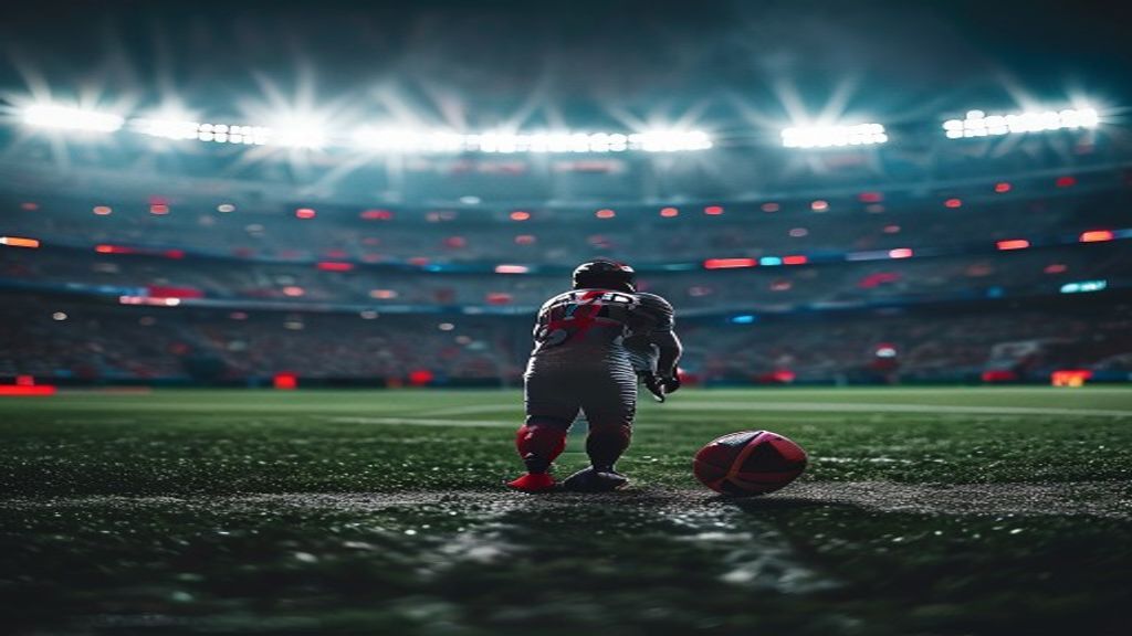 Illustration representing legal proceedings and a courtroom gavel with an American football backdrop