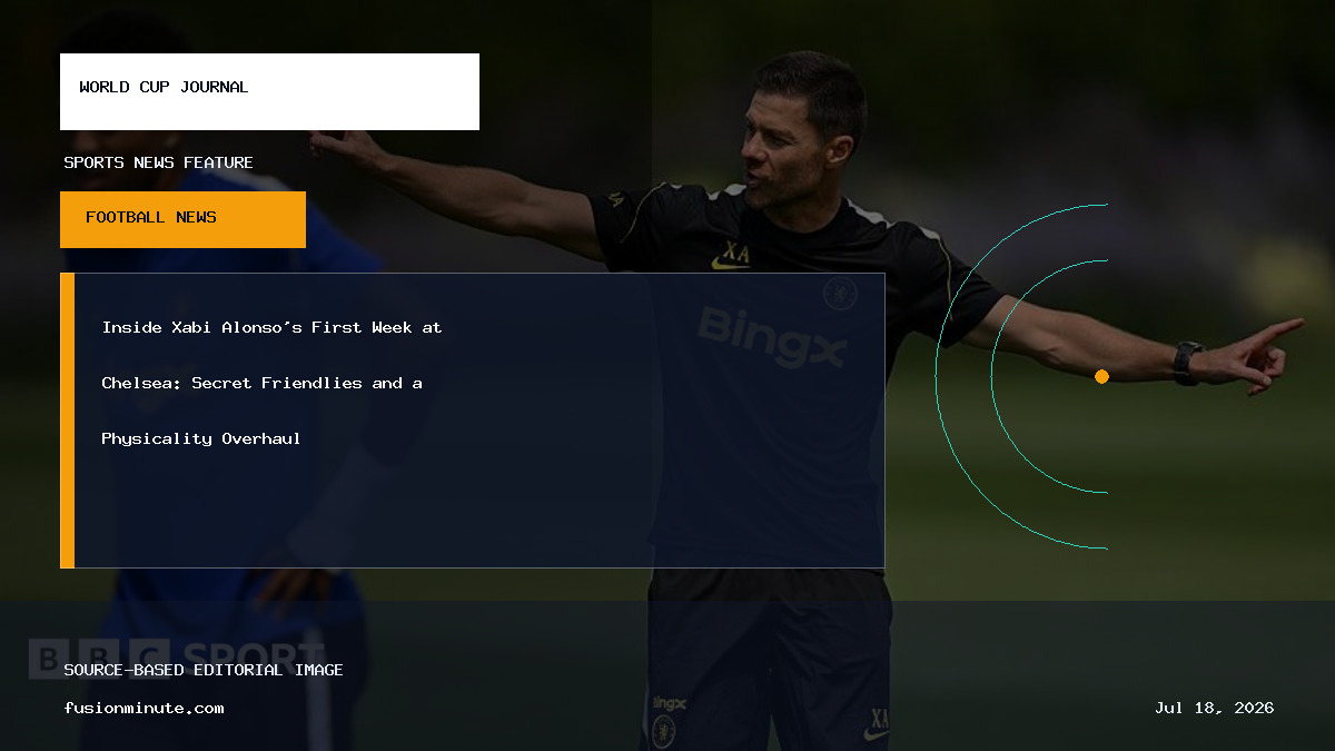 Graphic illustration of Chelsea manager Xabi Alonso directing a training session at Cobham.