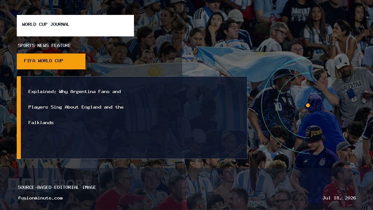 Argentina football fans waving flags and singing during a World Cup match.