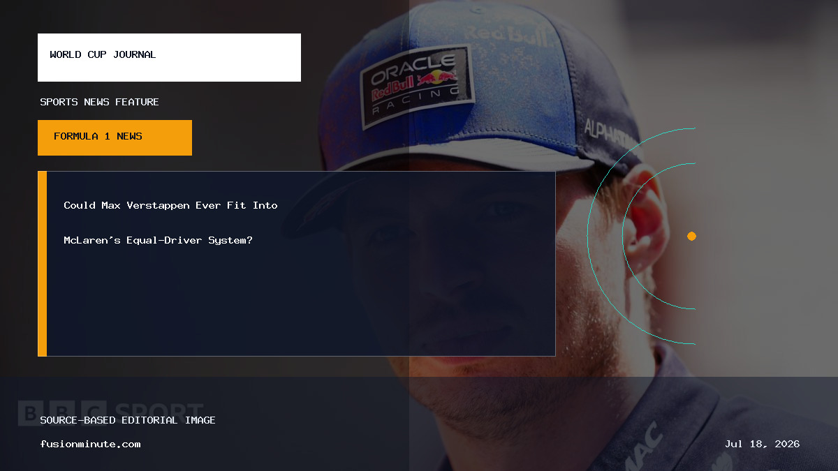 Graphic illustration of Max Verstappen and the McLaren F1 team logo