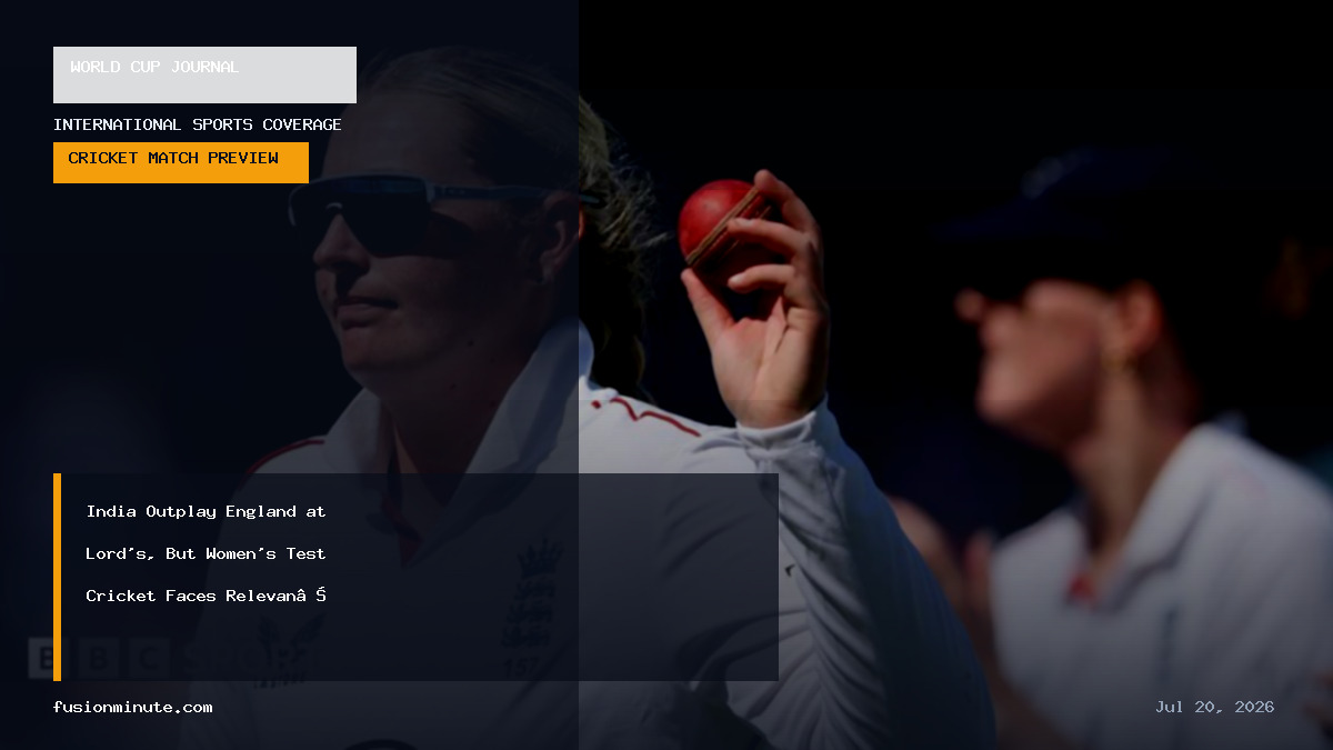An editorial graphic representing women's Test cricket at Lord's with the flags of India and England.