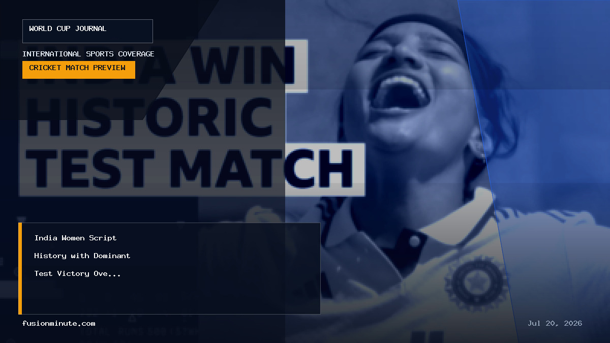 Graphic celebrating India Women's historic Test victory over England at Lord's