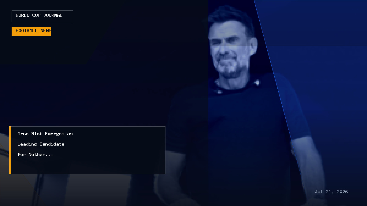 Arne Slot during a football match, looking thoughtful on the touchline.
