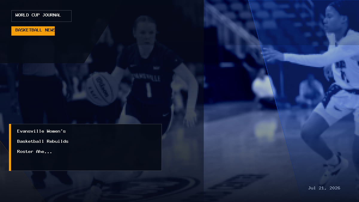 An editorial illustration representing the Evansville Purple Aces women's basketball 2026-27 season rebuild