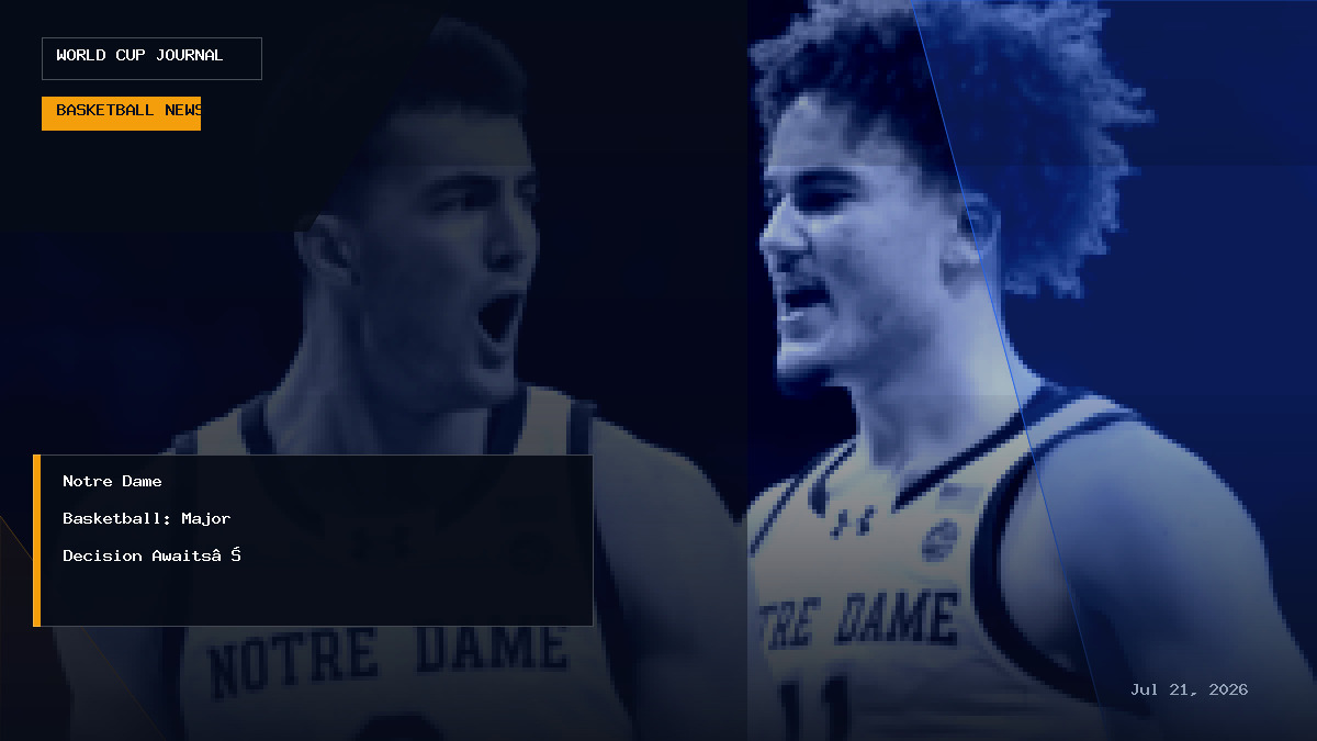 A stylized sports graphics illustration representing Notre Dame basketball eligibility and roster strategy