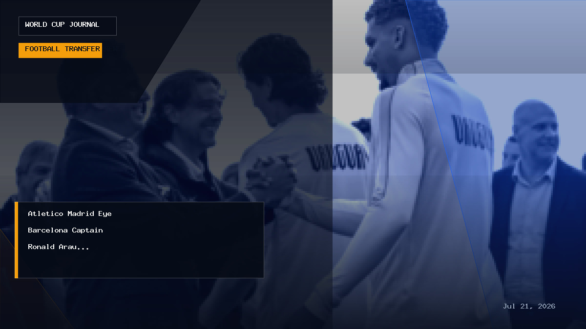 Editorial visual showing Barcelona and Atletico Madrid themes with a soccer defender background