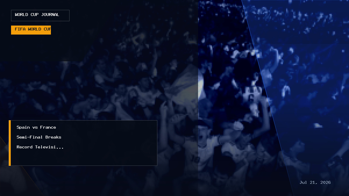 Editorial graphic illustrating TV broadcast records during the Spain versus France 2026 World Cup semi-final