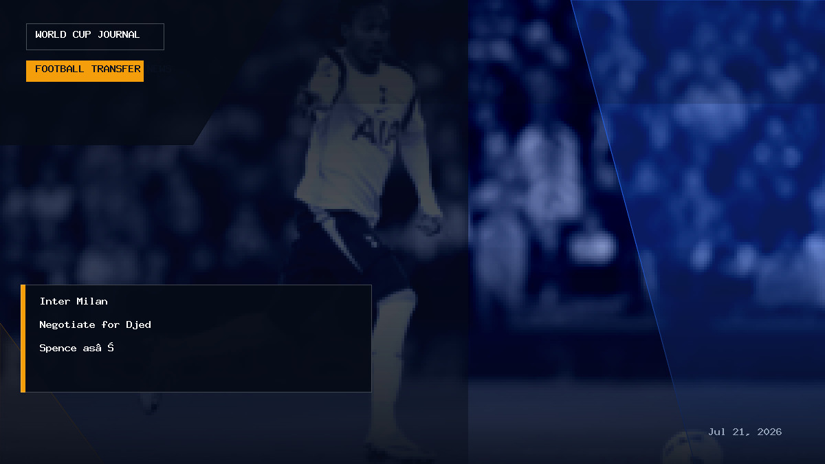 Editorial graphic presenting transfer talk between Inter Milan and Tottenham Hotspur over Djed Spence.