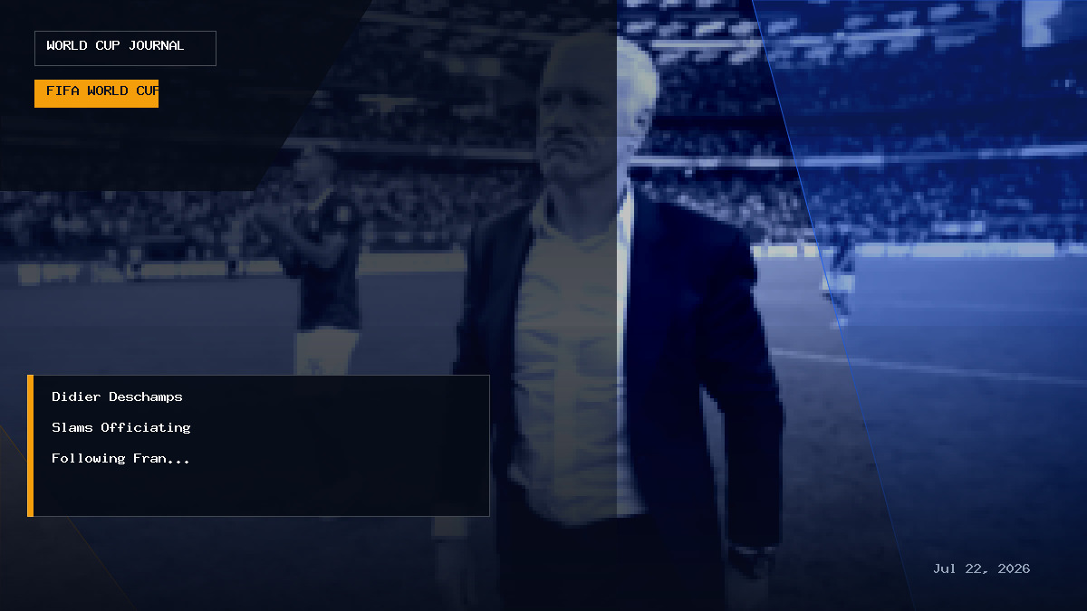 France manager Didier Deschamps watching from the touchline during a World Cup match.