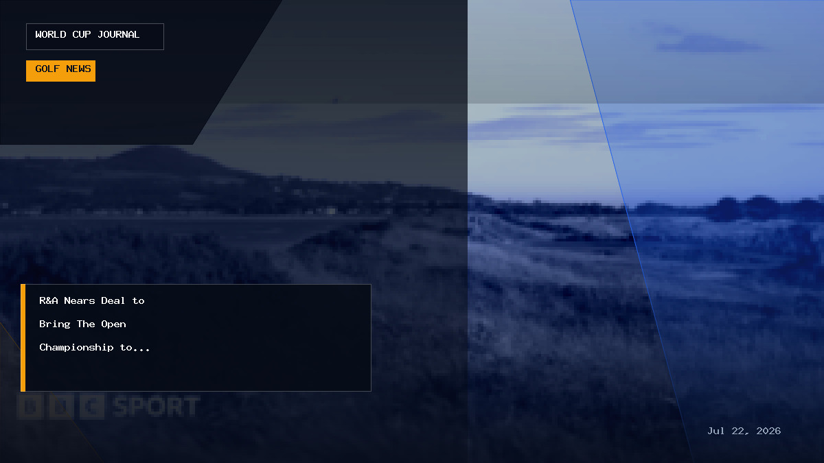 Editorial graphic illustrating R&A and Portmarnock Golf Club championship hosting news.