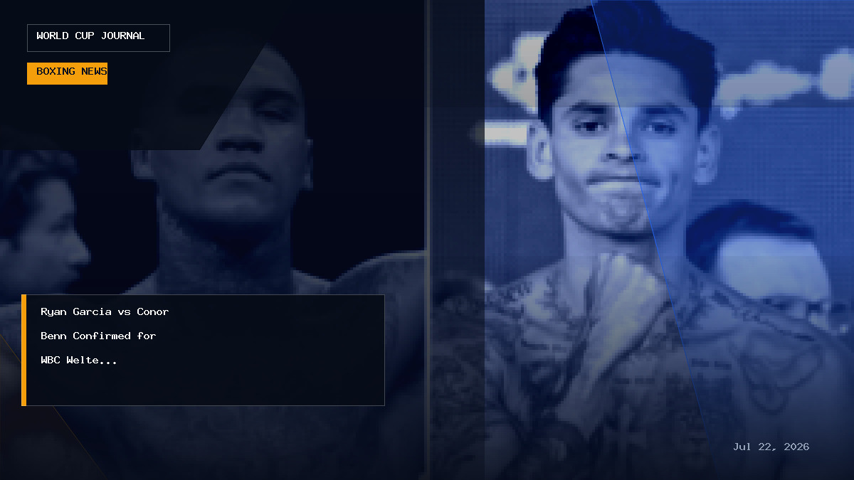 Editorial promo graphic featuring Ryan Garcia and Conor Benn fight announcement in Las Vegas