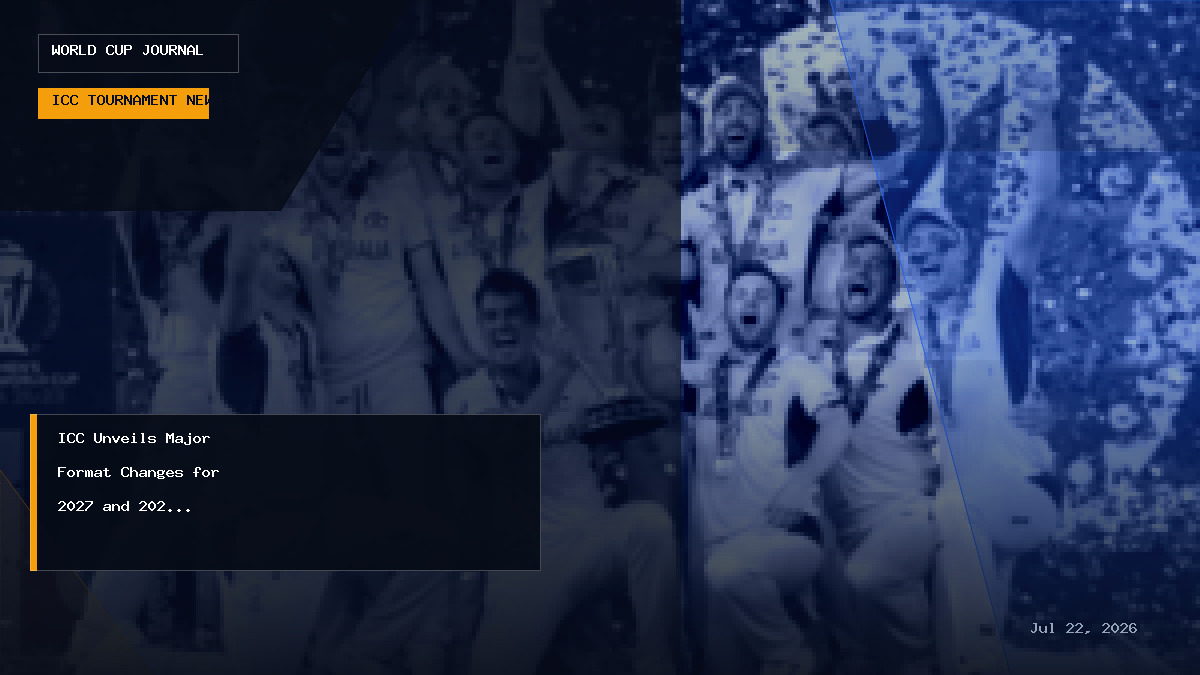 Editorial graphic illustrating the ICC Men's Cricket World Cup format overhaul