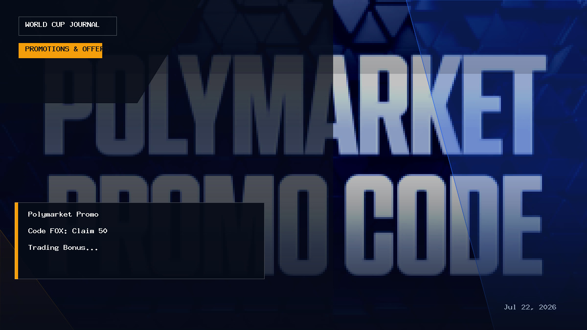 Polymarket promo code FOX promotional graphic featuring trading bonus details