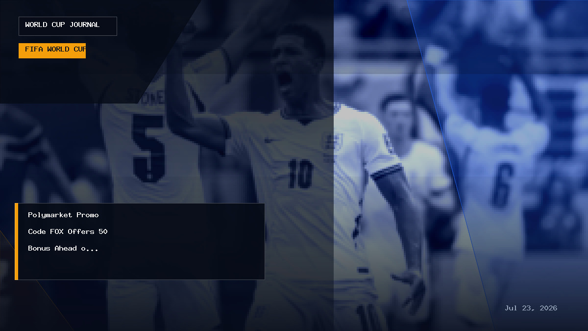 Polymarket promo code FOX promotional graphic for England vs Argentina World Cup match