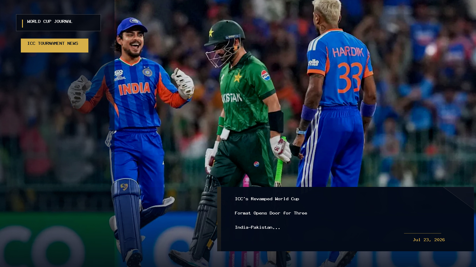 An editorial graphic representing the ICC Cricket World Cup tournament structure and marquee match scheduling.