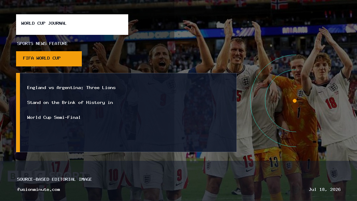 An editorial graphic representing the historic World Cup semi-final clash between England and Argentina.