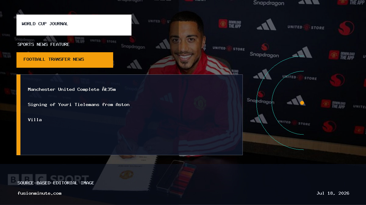 Youri Tielemans in a Manchester United home kit graphic